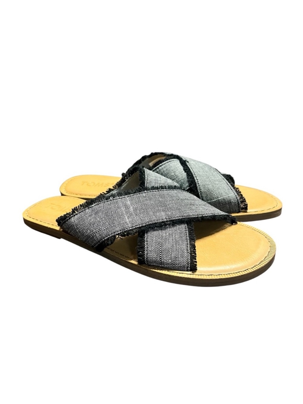 TOMS Women's Viv Black Textured Chambray Slide Sandals Size 7.5